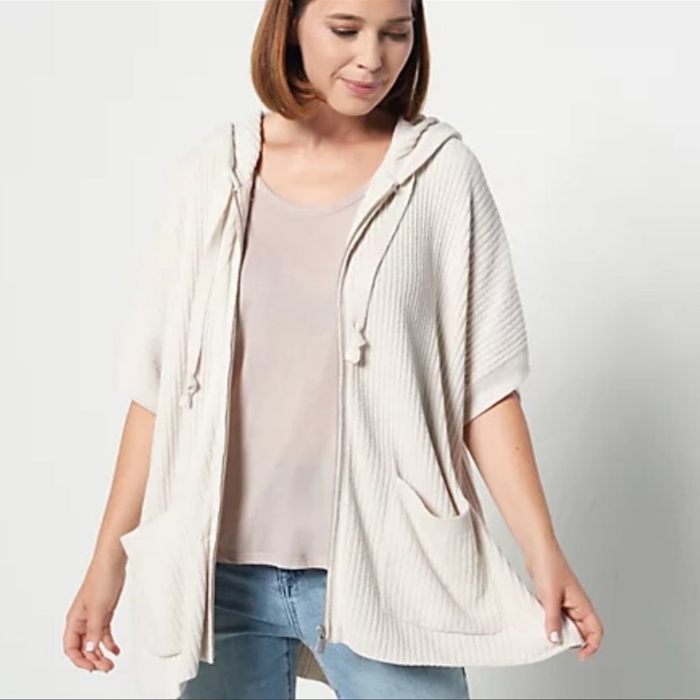 Barefoot Dreams Cozychic Ultra Lite Ribbed Zip Up Poncho Size XL